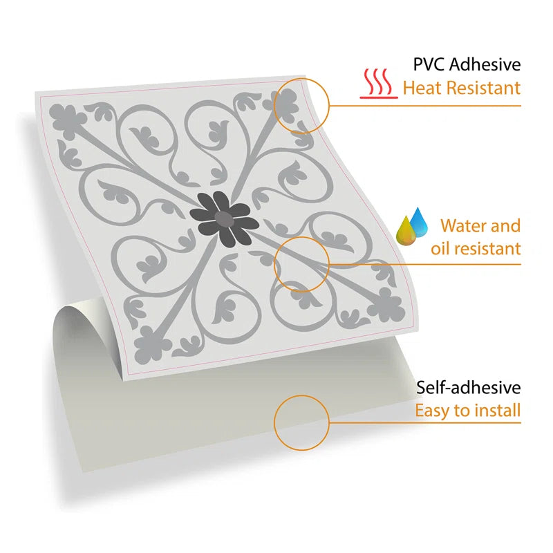 Gaspar Novi Light Grey Cement Azulejo Wall Tile Sticker Set - 15 X 15 Cm (6 X 6 In) - 24 Pcs