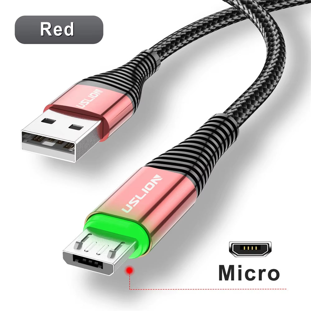 LED 3A USB Type C Cable Micro USB Fast Charging Wire for Samsung Xiaomi Huawei Mobile Phone Charge USB C Data Charge Cord