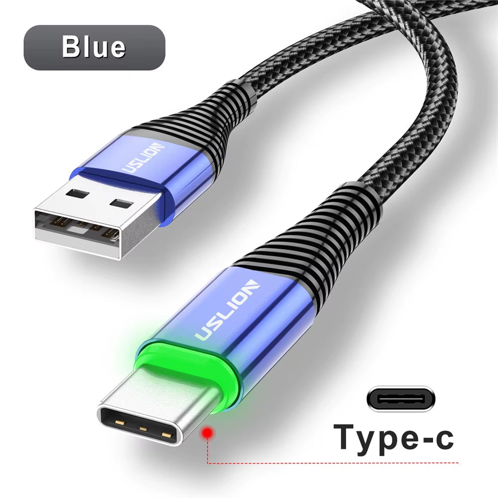 LED 3A USB Type C Cable Micro USB Fast Charging Wire for Samsung Xiaomi Huawei Mobile Phone Charge USB C Data Charge Cord