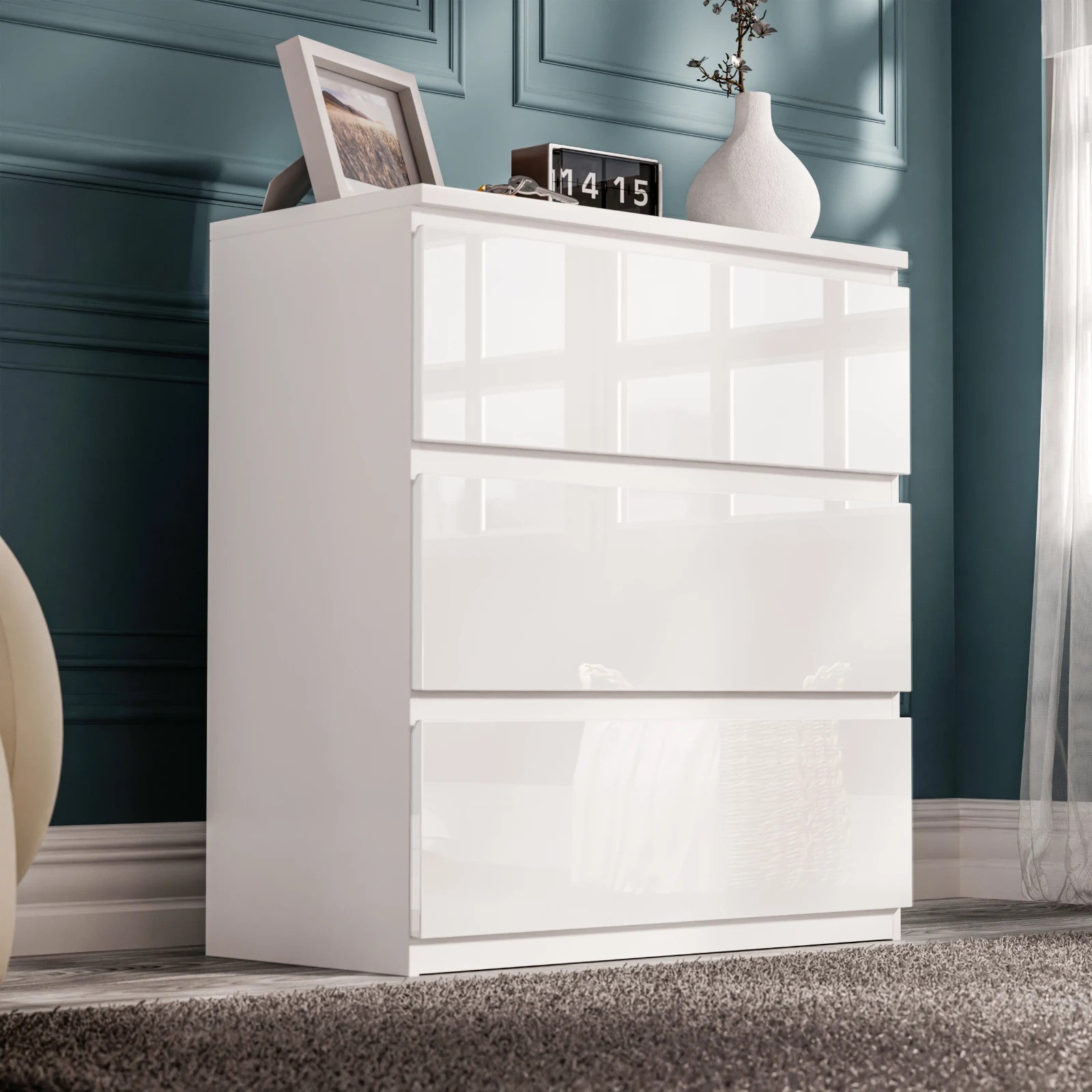 High Gloss Chest of Drawers Bedside Cabinet Tall Wide Storage Bedroom Furniture
