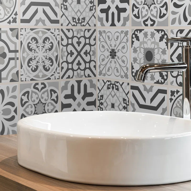 Gaspar Novi Light Grey Cement Azulejo Wall Tile Sticker Set - 15 X 15 Cm (6 X 6 In) - 24 Pcs