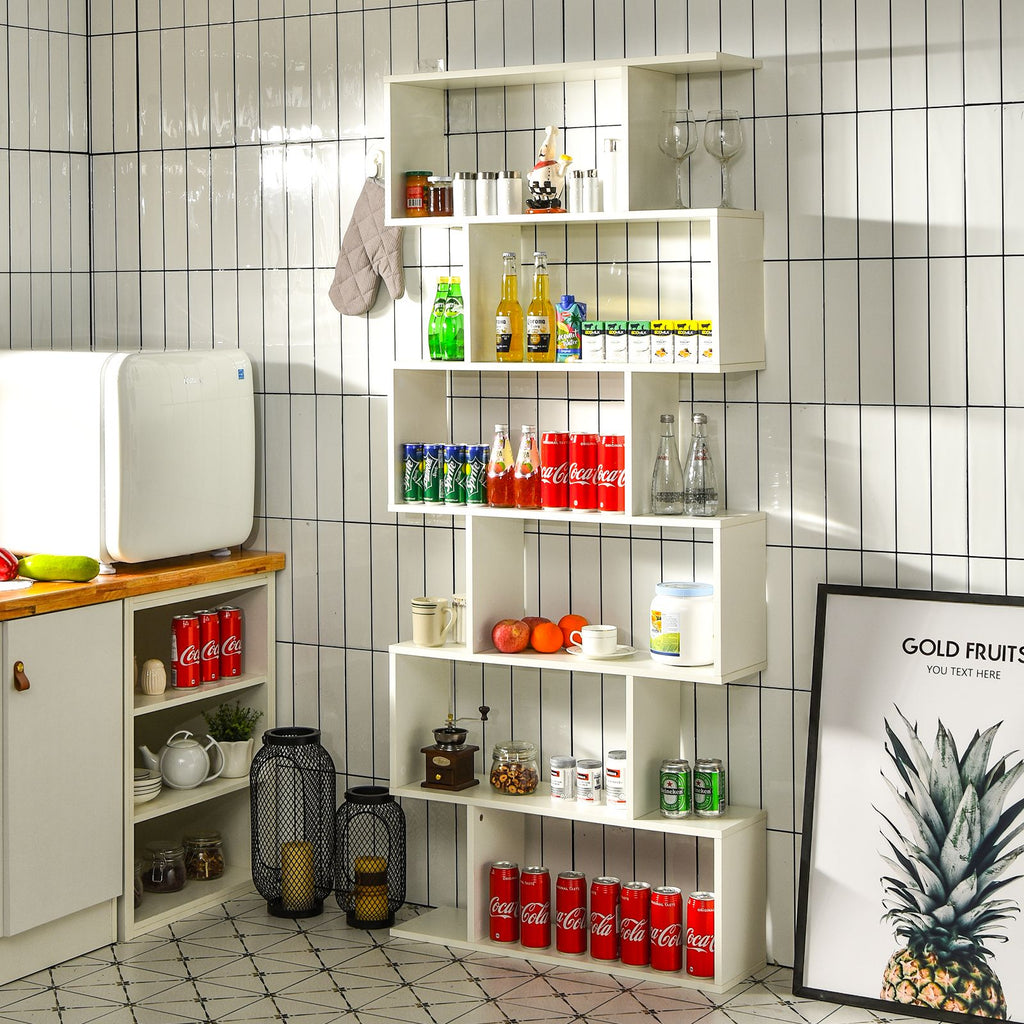 6-Tier S-Shaped Wooden Industrial Bookshelf