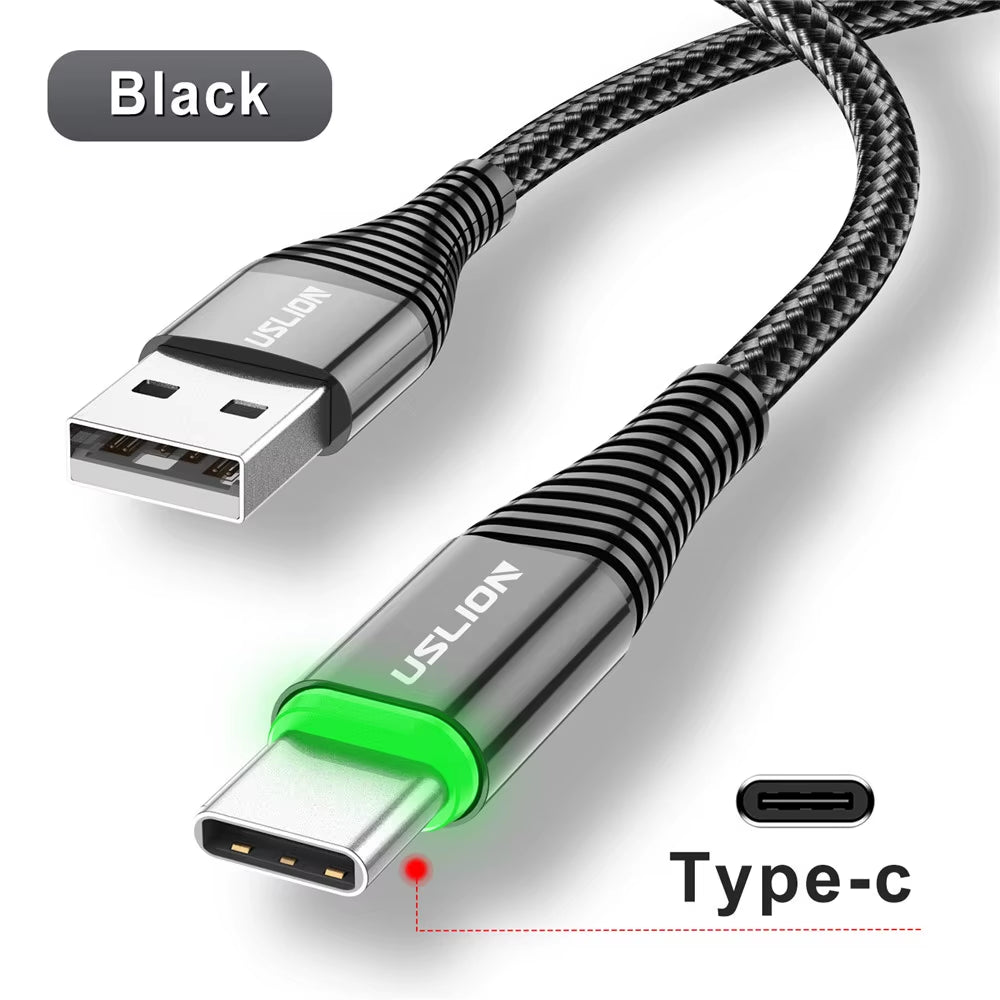 LED 3A USB Type C Cable Micro USB Fast Charging Wire for Samsung Xiaomi Huawei Mobile Phone Charge USB C Data Charge Cord