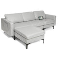 Modular L-Shaped Sofa with Chaise, Reversible Ottoman, Built-In Socket