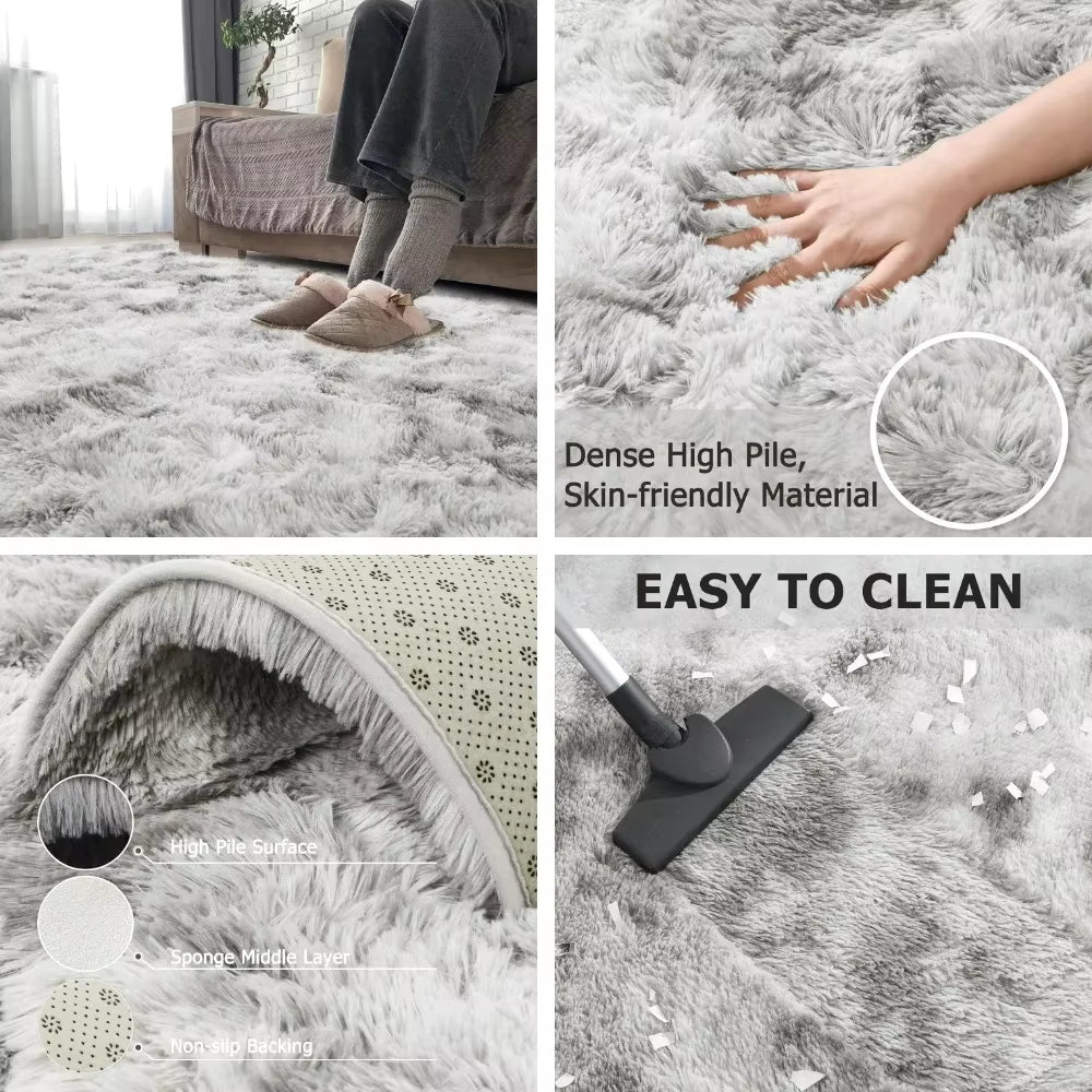Gray Carpet for Living Room Plush Rug Bed Room Floor Fluffy Mats Anti-Slip Home Decor Rugs Soft Velvet Carpets Kids Room Blanket