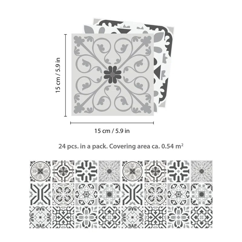 Gaspar Novi Light Grey Cement Azulejo Wall Tile Sticker Set - 15 X 15 Cm (6 X 6 In) - 24 Pcs