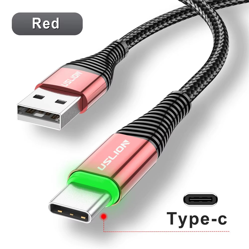 LED 3A USB Type C Cable Micro USB Fast Charging Wire for Samsung Xiaomi Huawei Mobile Phone Charge USB C Data Charge Cord