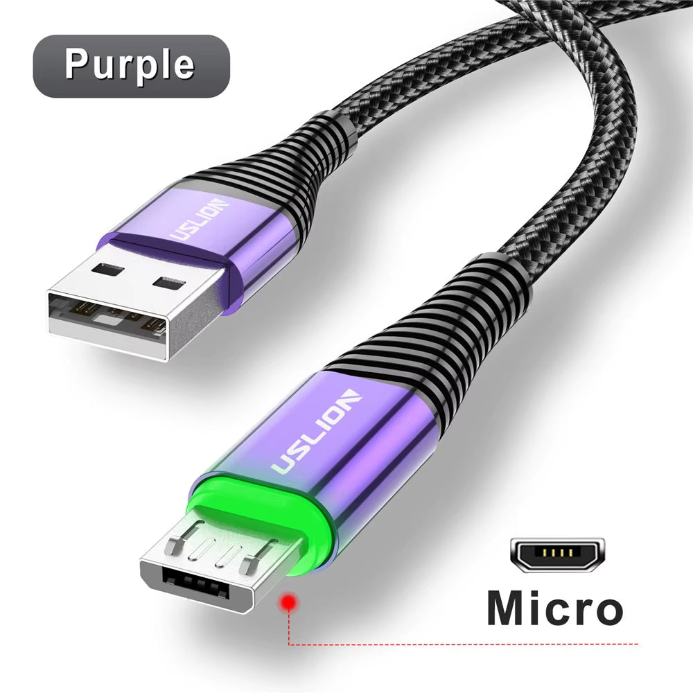 LED 3A USB Type C Cable Micro USB Fast Charging Wire for Samsung Xiaomi Huawei Mobile Phone Charge USB C Data Charge Cord