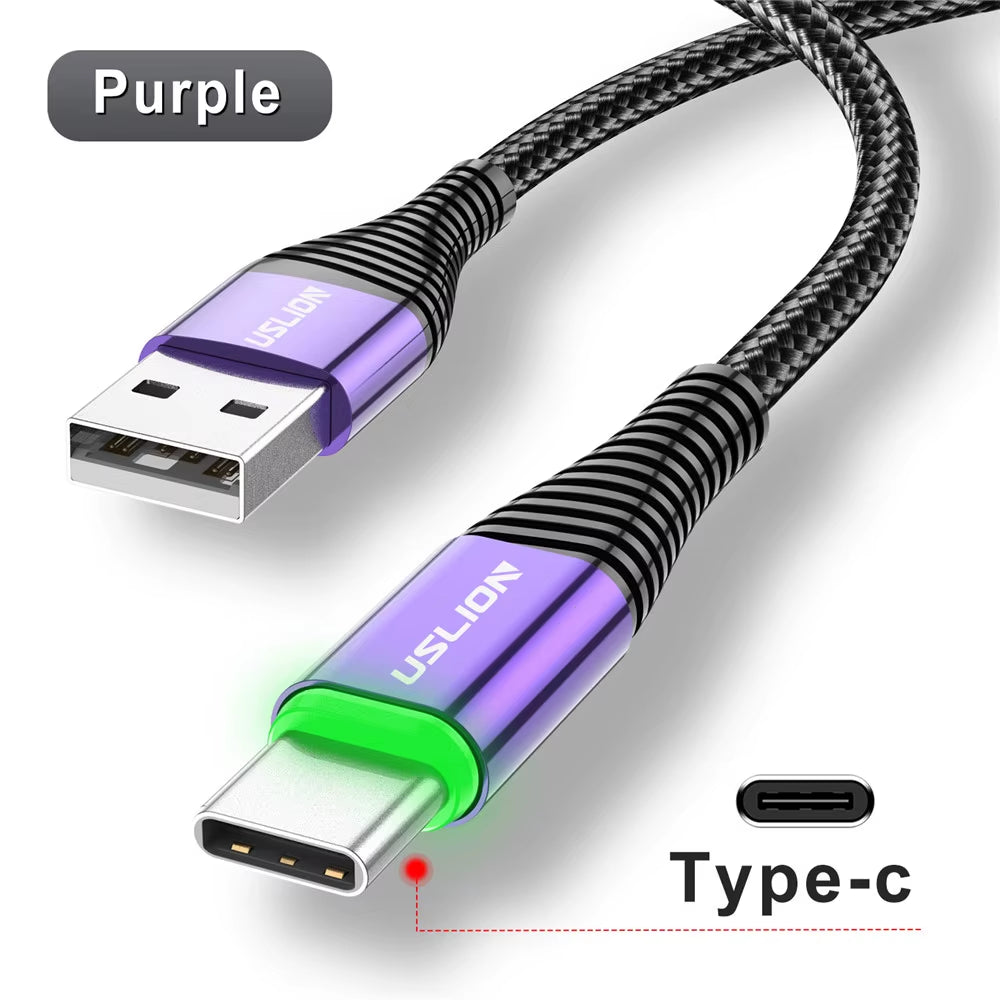 LED 3A USB Type C Cable Micro USB Fast Charging Wire for Samsung Xiaomi Huawei Mobile Phone Charge USB C Data Charge Cord