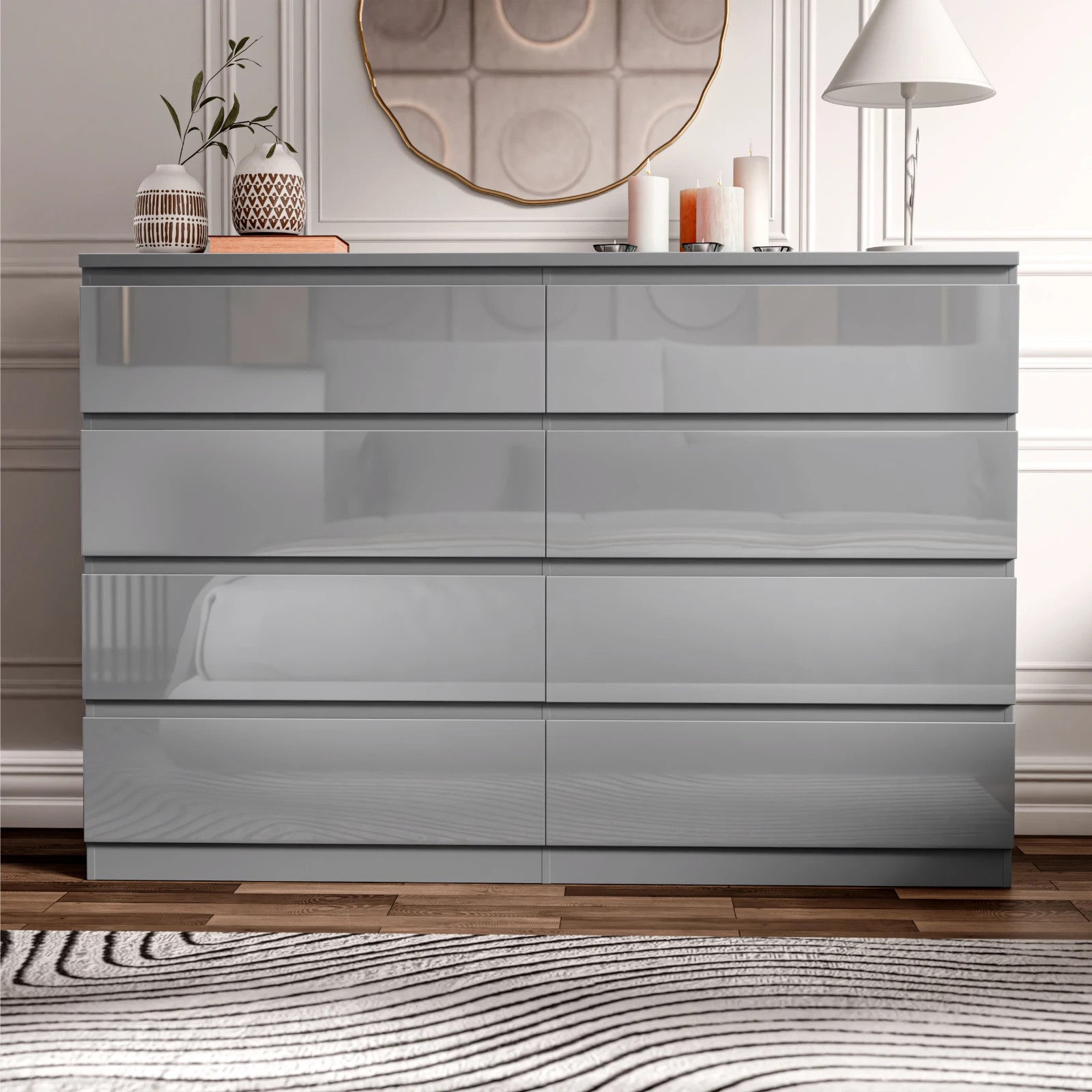 High Gloss Chest of Drawers Bedside Cabinet Tall Wide Storage Bedroom Furniture