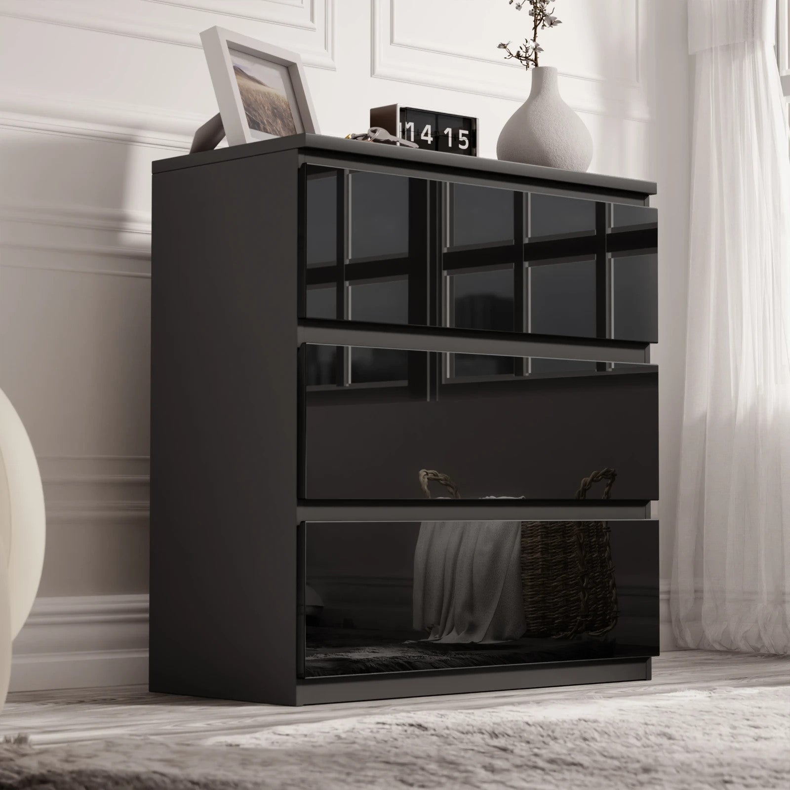 High Gloss Chest of Drawers Bedside Cabinet Tall Wide Storage Bedroom Furniture