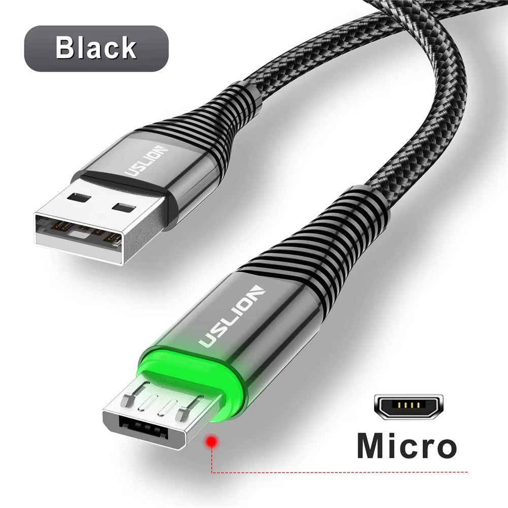 LED 3A USB Type C Cable Micro USB Fast Charging Wire for Samsung Xiaomi Huawei Mobile Phone Charge USB C Data Charge Cord